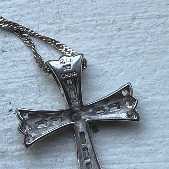 Sterling Cross Necklace with Cubic Zirconia Vintage Religious Jewelry Whimsigoth - Picture 8 of 8